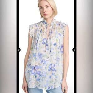 NWT Zimmermann Women Blue Natura Blue Garden Print Frilled Tank Top Size 0